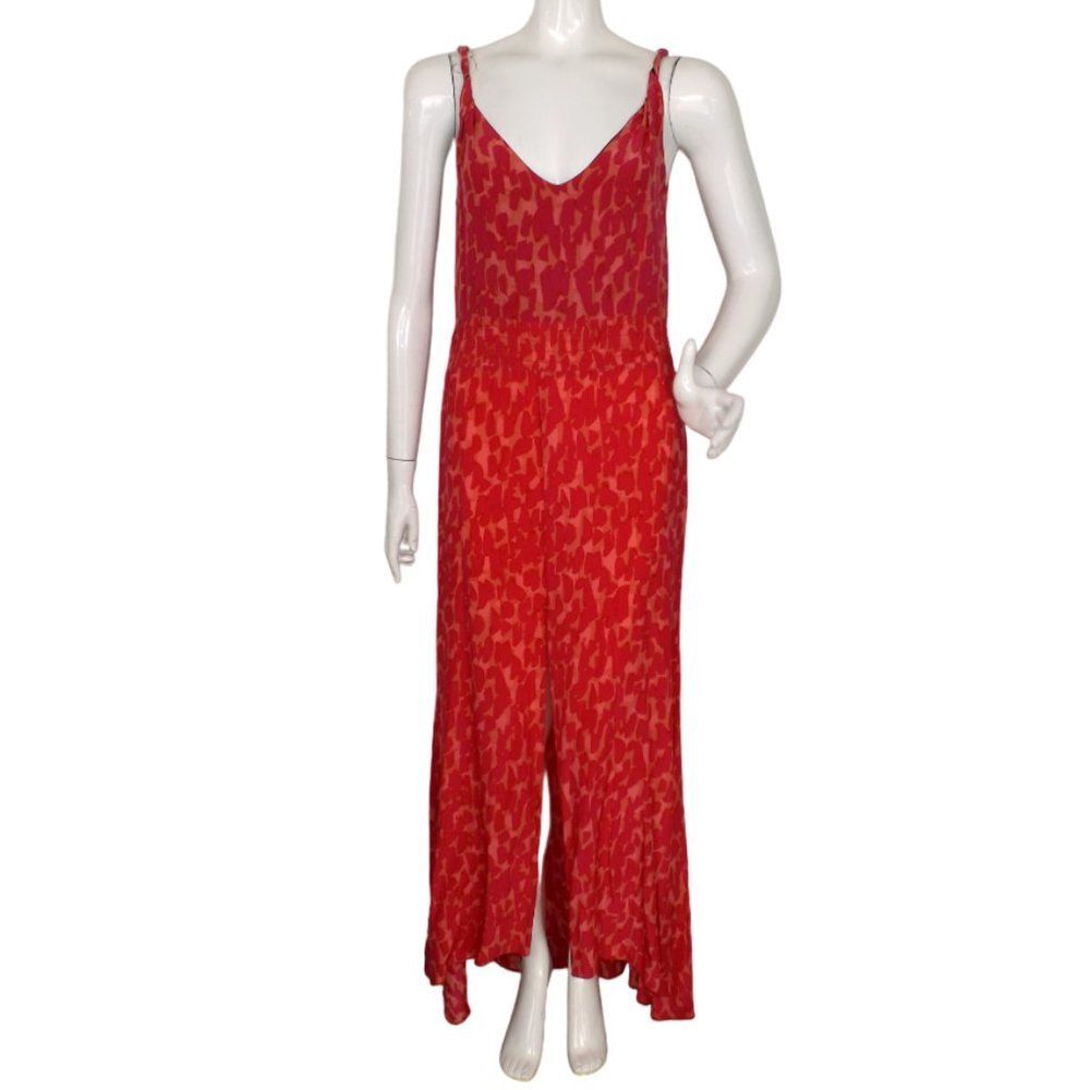 KARINA GRIMALDI Silk Dress, S, Jamaica, Maxi, Twisted Straps, V-neck, High Slit